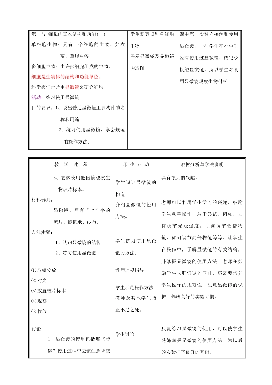 七年级生物上册《细胞的基本结构和功能》教案1 北师大版_第2页
