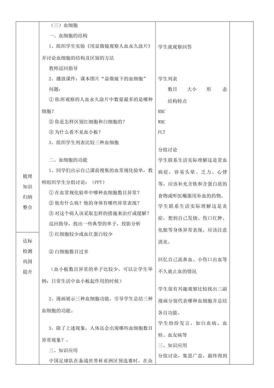 山东省临沂市蒙阴县第四中学七年级生物下册 4.4.1 流动的组织——血液教案 （新版）新人教版_第3页