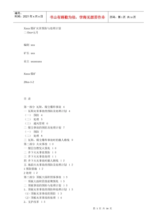 Xxxx煤矿灾害预防与处理计划