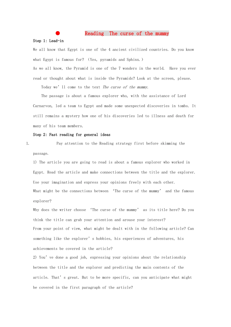 高中英语 Unit 3《Amazing People-Reading》教案5 牛津译林版必修2_第1页