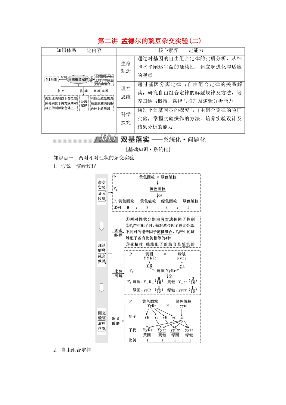 高考生物一轮复习 第五单元 遗传的基本规律与伴性遗传 第二讲 孟德尔的豌豆杂交实验(二)精选教案-人教版高三全册生物教案_第1页