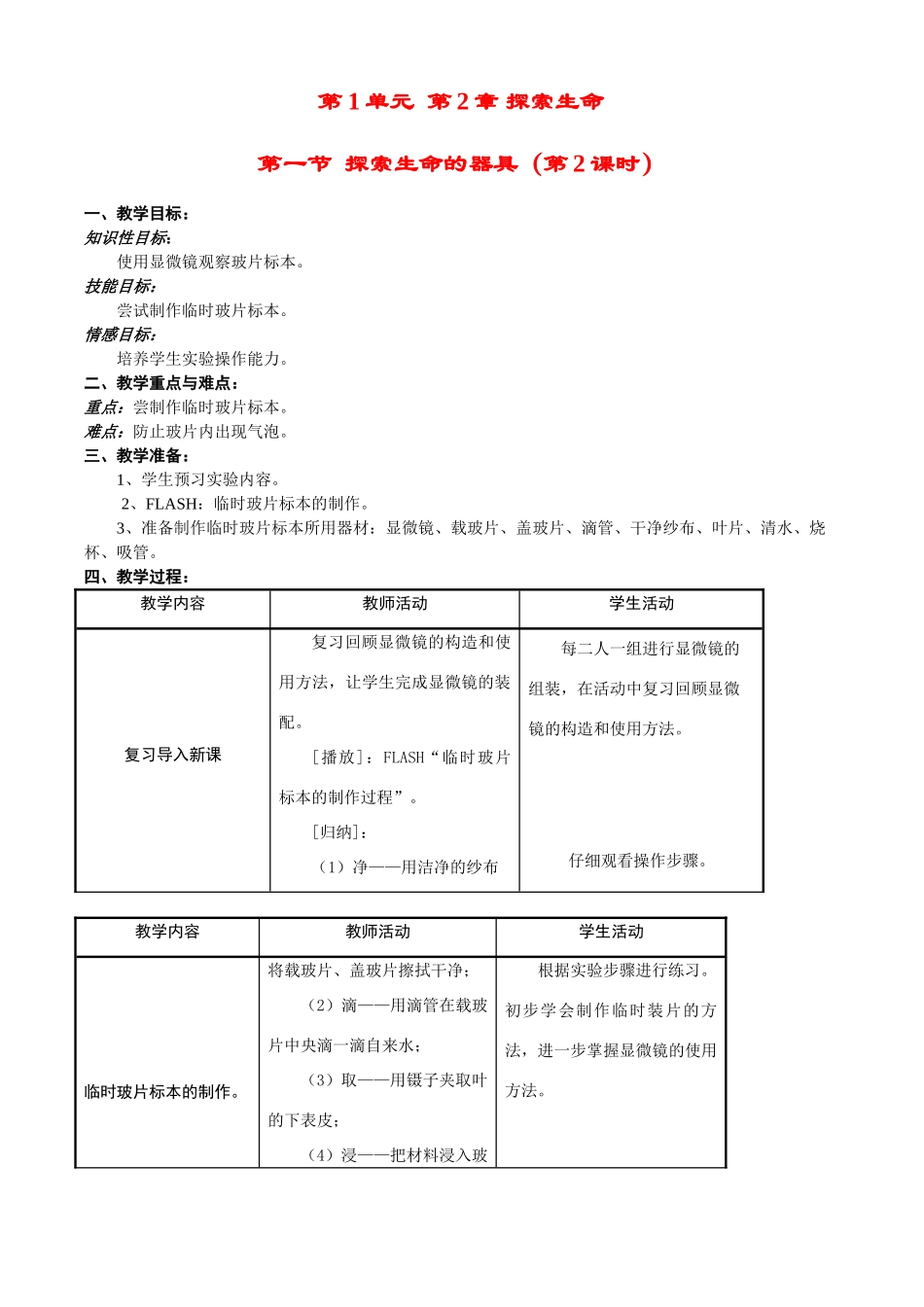 七年级生物上册 2-1探索生命的器具（2）教案苏教版_第1页