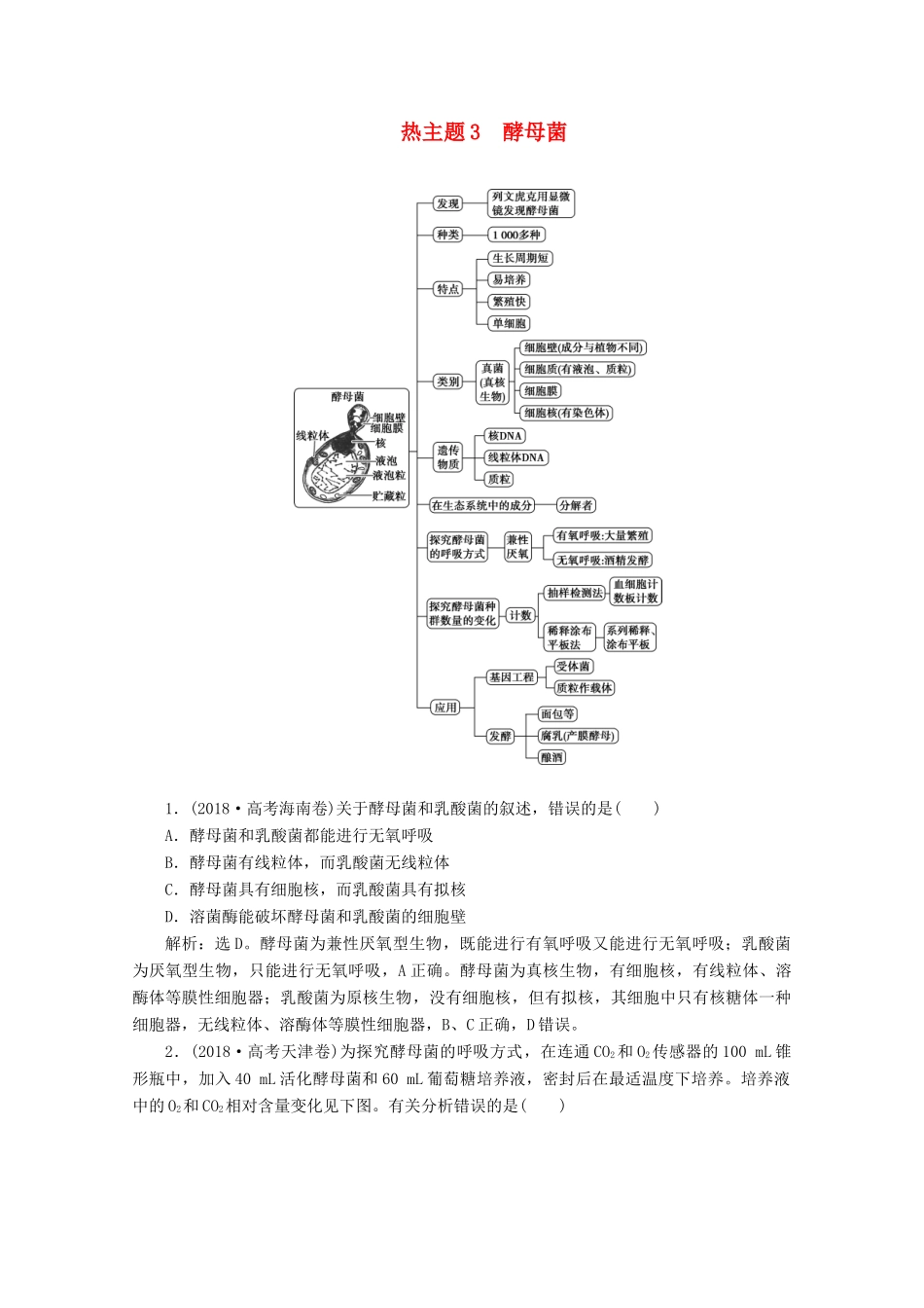 （京津鲁琼版）高考生物二轮复习 热考主题3 酵母菌讲义-人教版高三全册生物教案_第1页