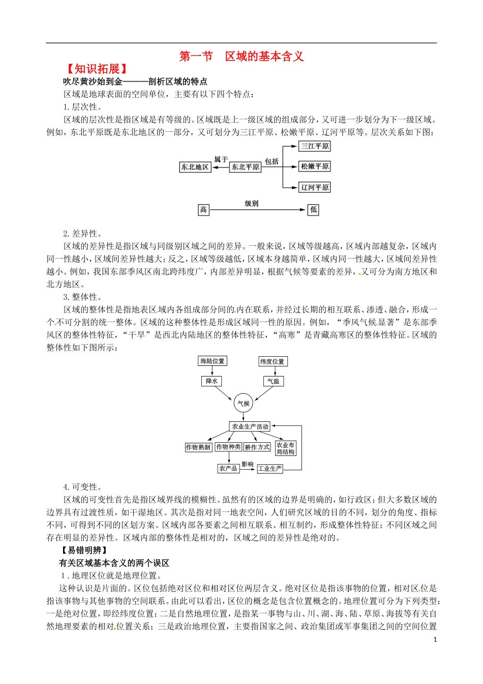 高中地理《第一章 第一节 区域的基本含义》内容拓展 湘教版必修3_第1页