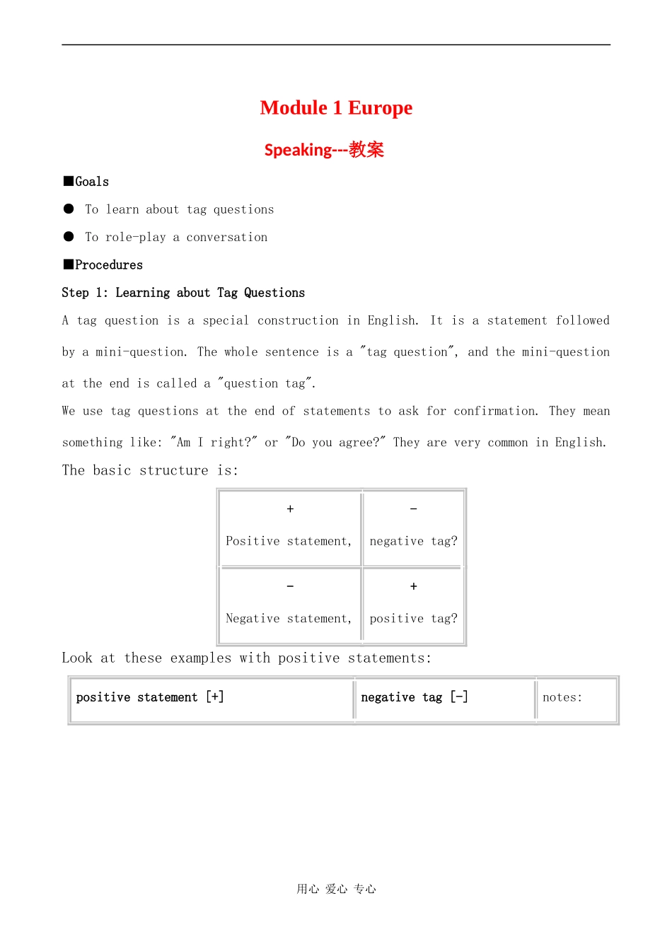 高中英语 Module 1《Europe》教案-Speaking外研版必修三_第1页