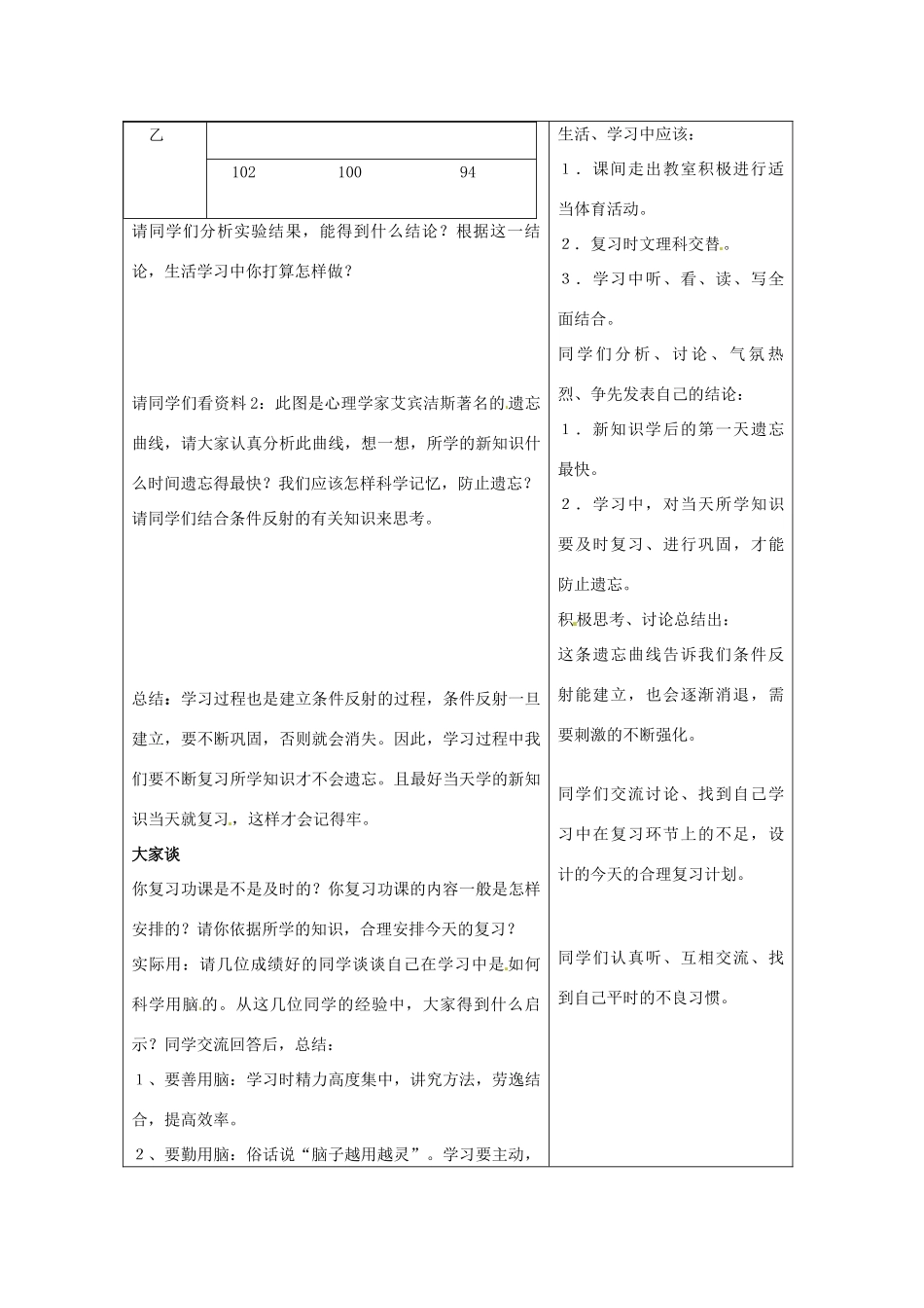 七年级生物下册 第四章《合理用脑 高效学习》4.4 合理用脑教案 （新版）冀教版_第3页