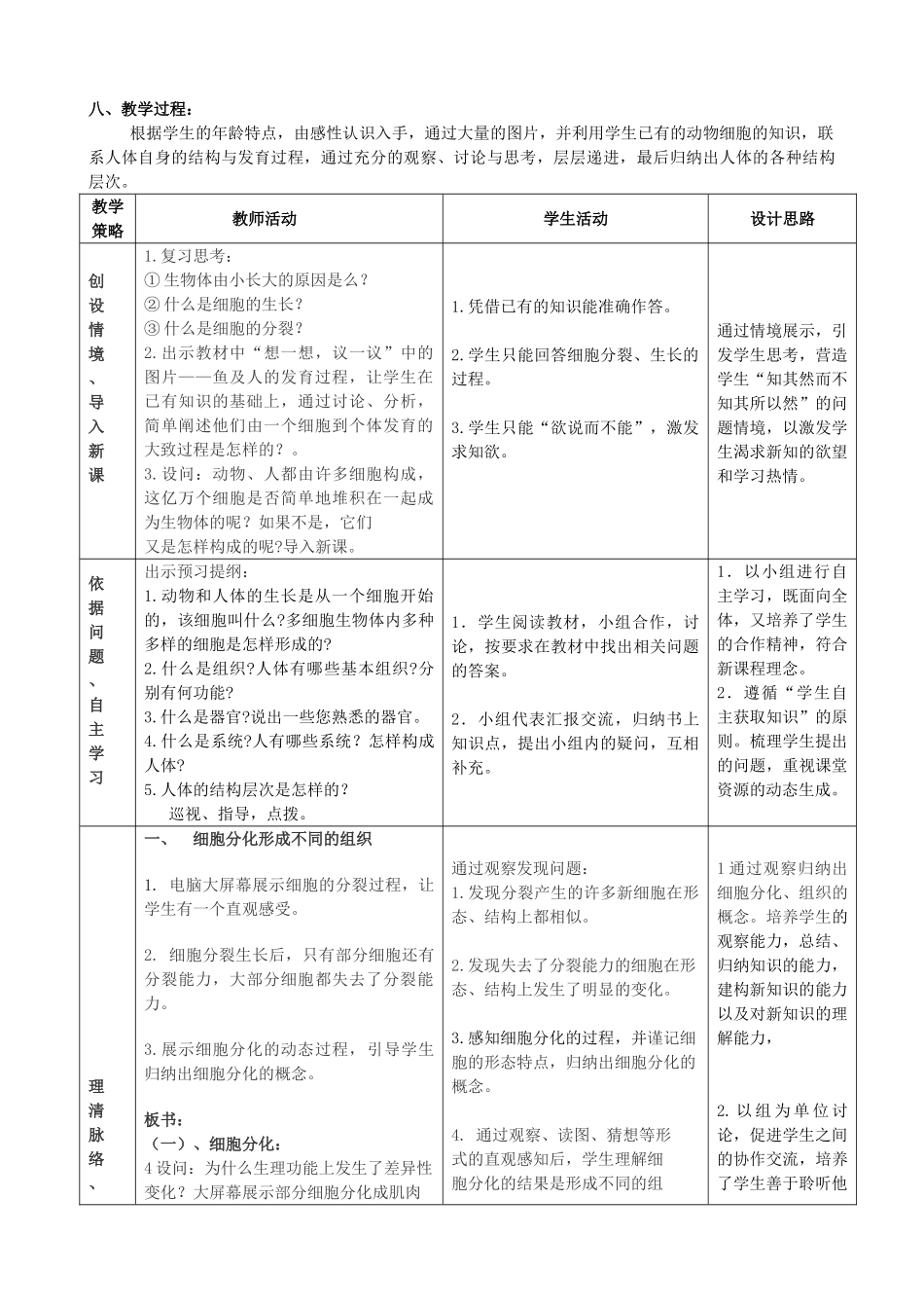 七年级生物上册 第二节 动物体的结构层次教学设计 新人教版_第2页