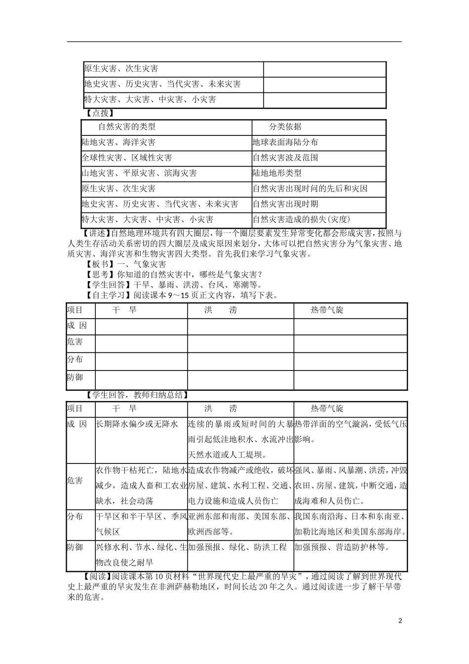 高中地理 1.2《自然灾害的类型与分布》教案1 湘教版选修5_第2页