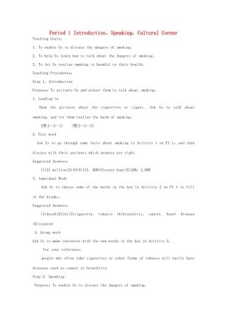 高中英语 Module 2 No Drugs Period 1 Introduction，Speaking，Cultural Corner教案 外研版必修2-外研版高一必修2英语教案