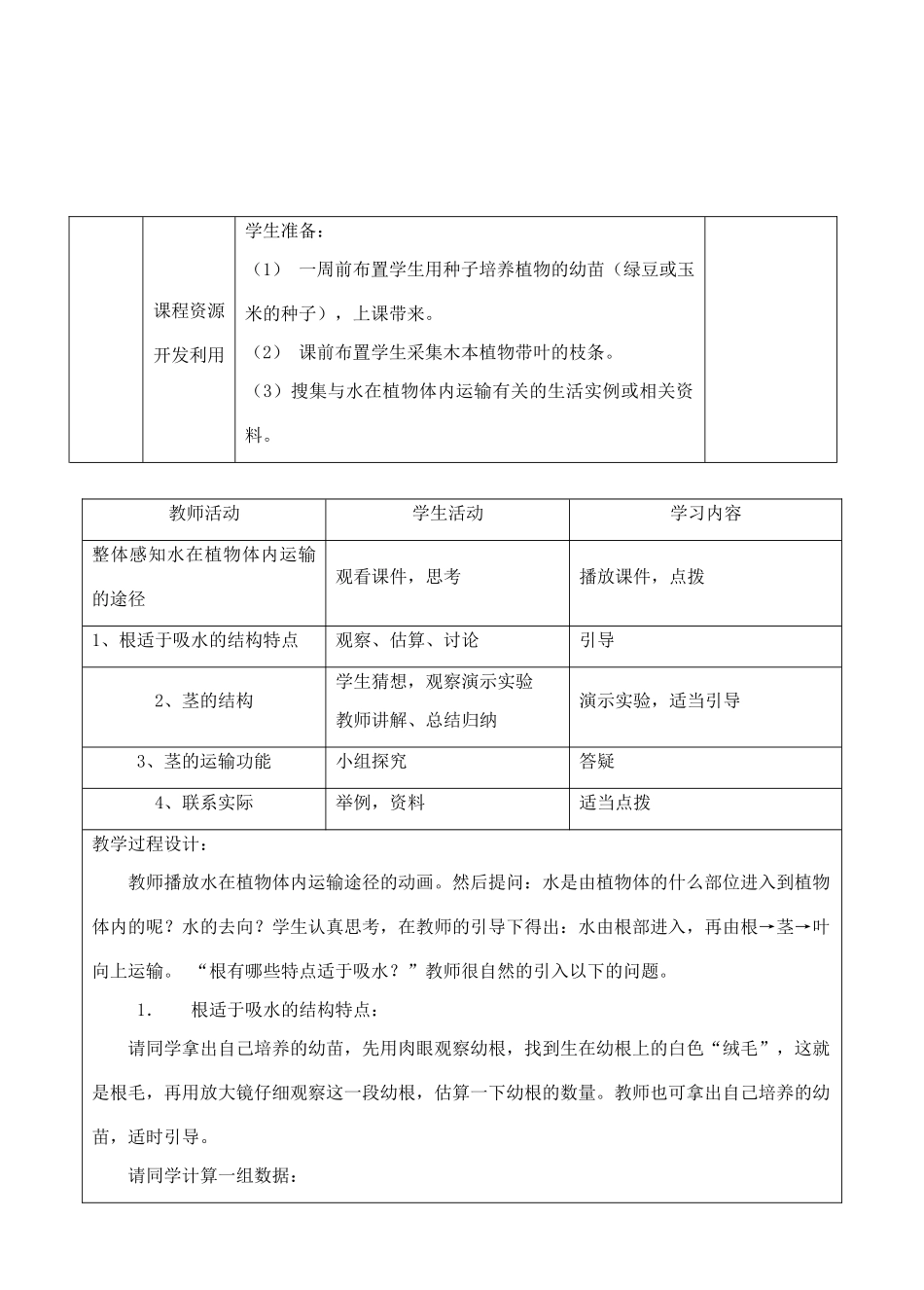 七年级生物上册 3.3.2水分进入植物体内的途径教学设计 人教版_第2页
