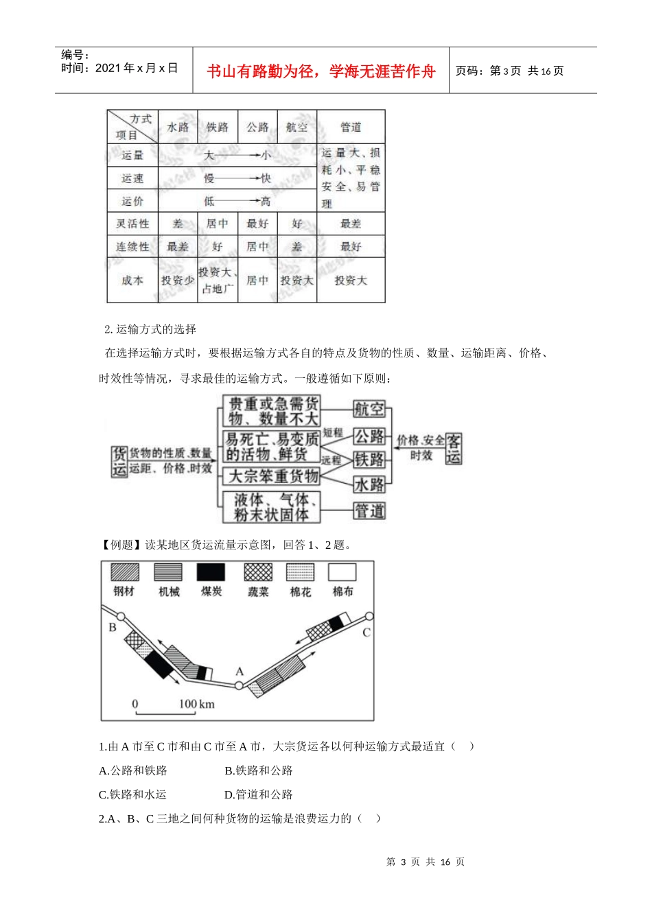 (地理复习)XXXX版地理一轮精品复习学案：交通运输方式和布局 交通运输_第3页