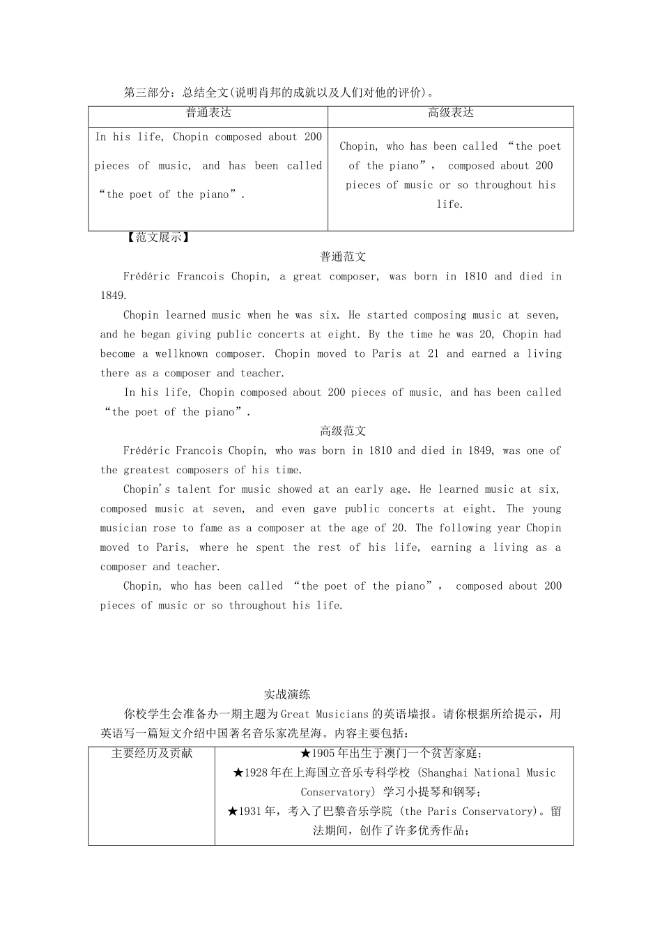 高中英语 Module 3 Music Section Ⅳ Writing — 人物介绍类文章教案（含解析）外研版必修2-外研版高一必修2英语教案_第3页