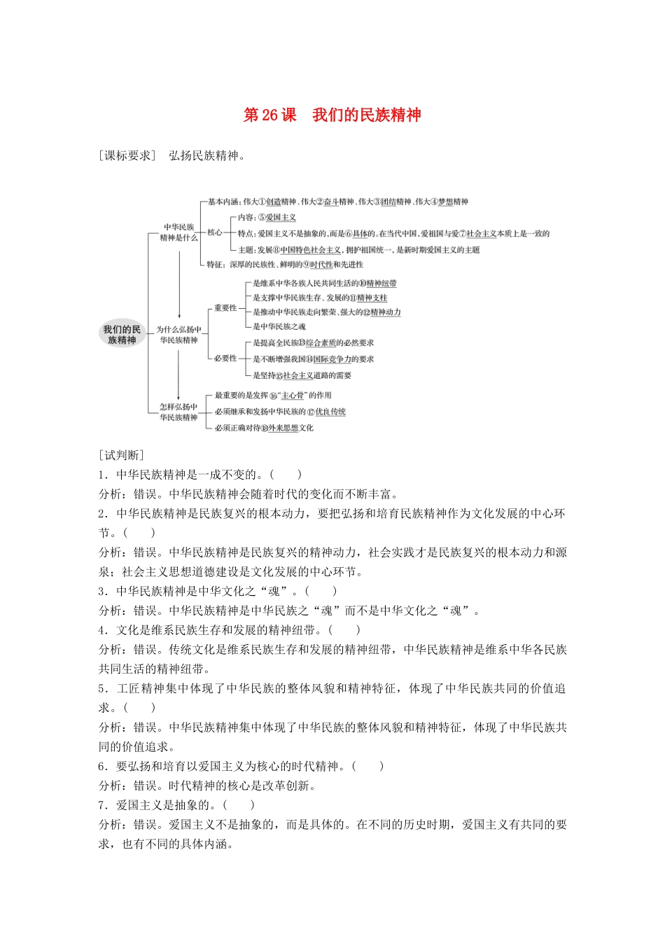（鲁京津琼专用）高考政治大一轮复习 第十一单元 中华文化与民族精神 第26课 我们的民族精神讲义-人教版高三全册政治教案_第1页