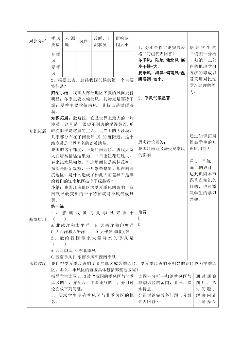山东省枣庄市峄城区吴林街道中学八年级地理上册 2-4 气候的基本特征（第1课时）教案 商务星球版_第2页