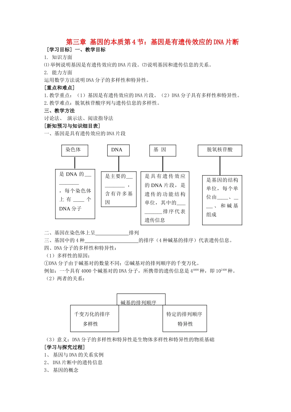 高中生物 《基因是有遗传效应的DNA片段》教案7 新人教版必修2_第1页