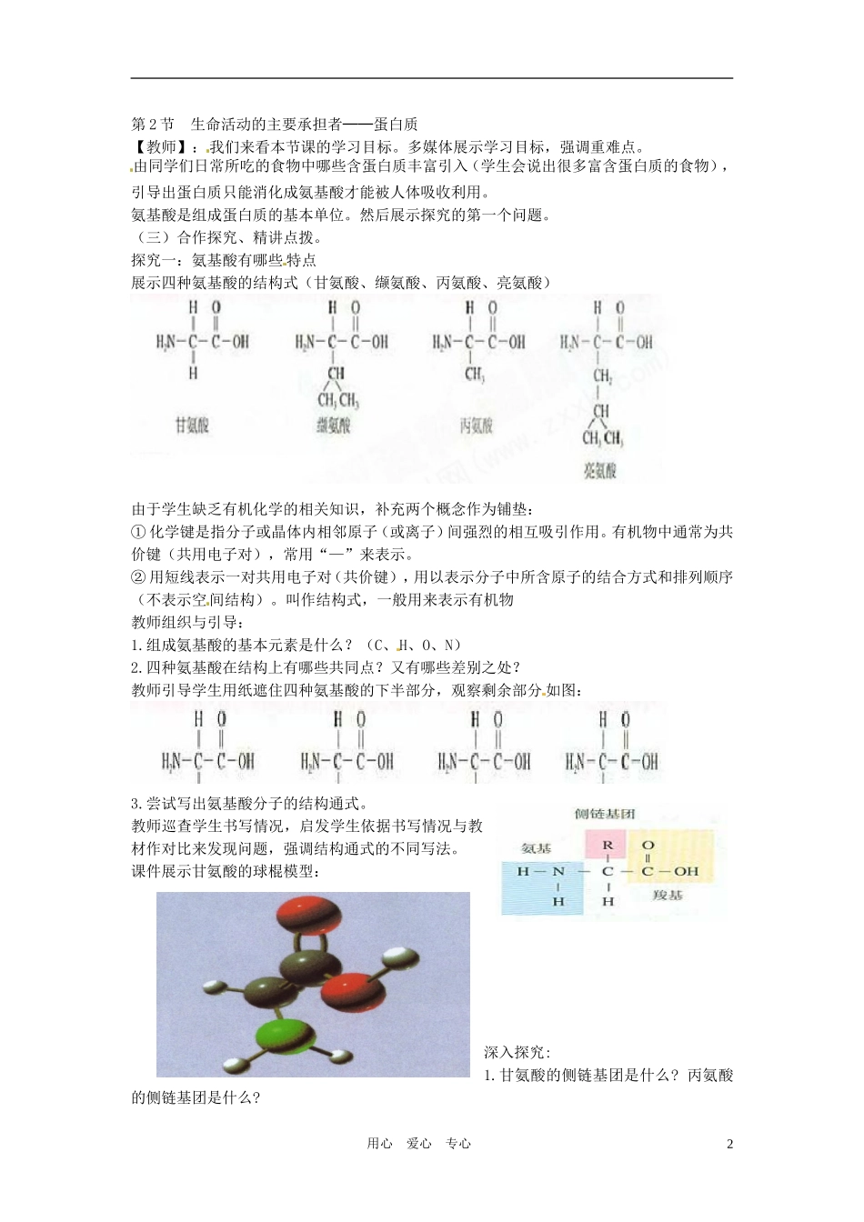 高中生物 《生命活动的主要承担者-蛋白质》教案 新人教版必修1_第2页
