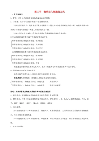 福建省建瓯二中高中生物 基础知识 第三章 细胞的代谢 第二节 物质出入细胞的方式 新人教版必修1