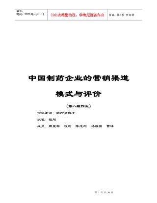 中国制药企业的营销渠道研讨