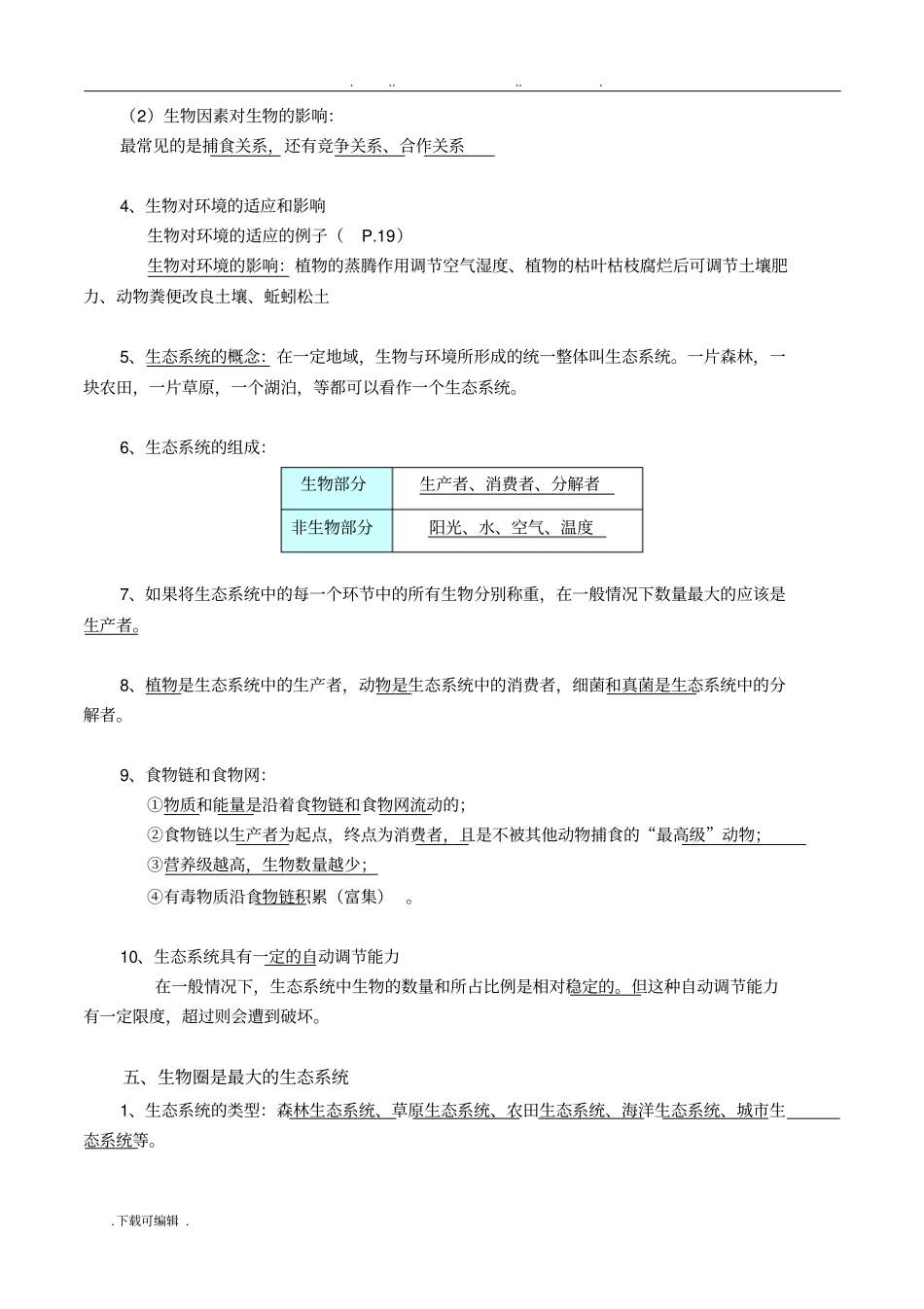 人教版生物七年级(上册)复习资料大全_第2页