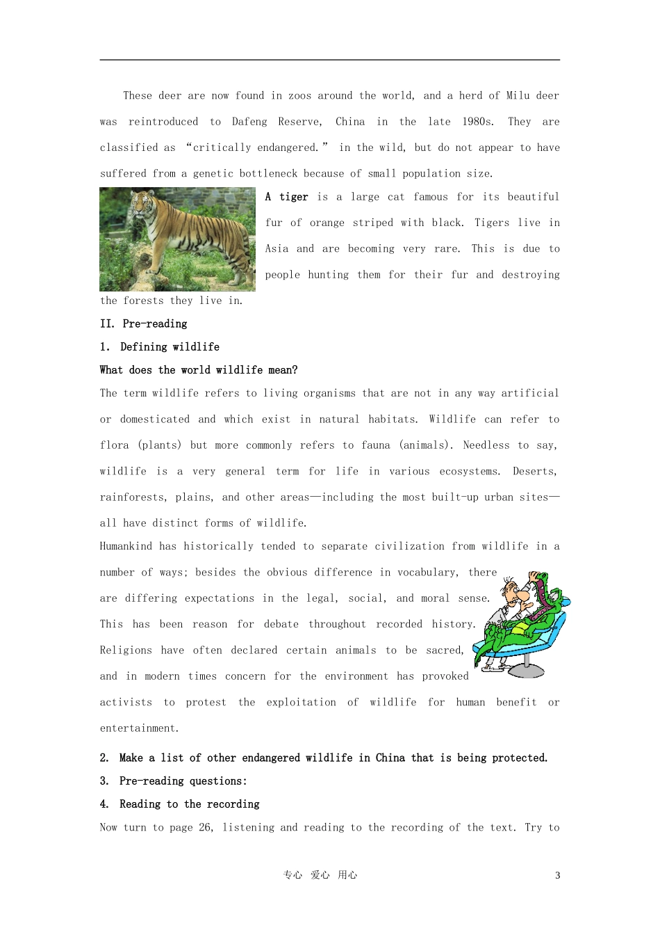 高中英语 Unit 4《Wildlife protection》Warming up and Reading教案 新人教版必修2_第3页