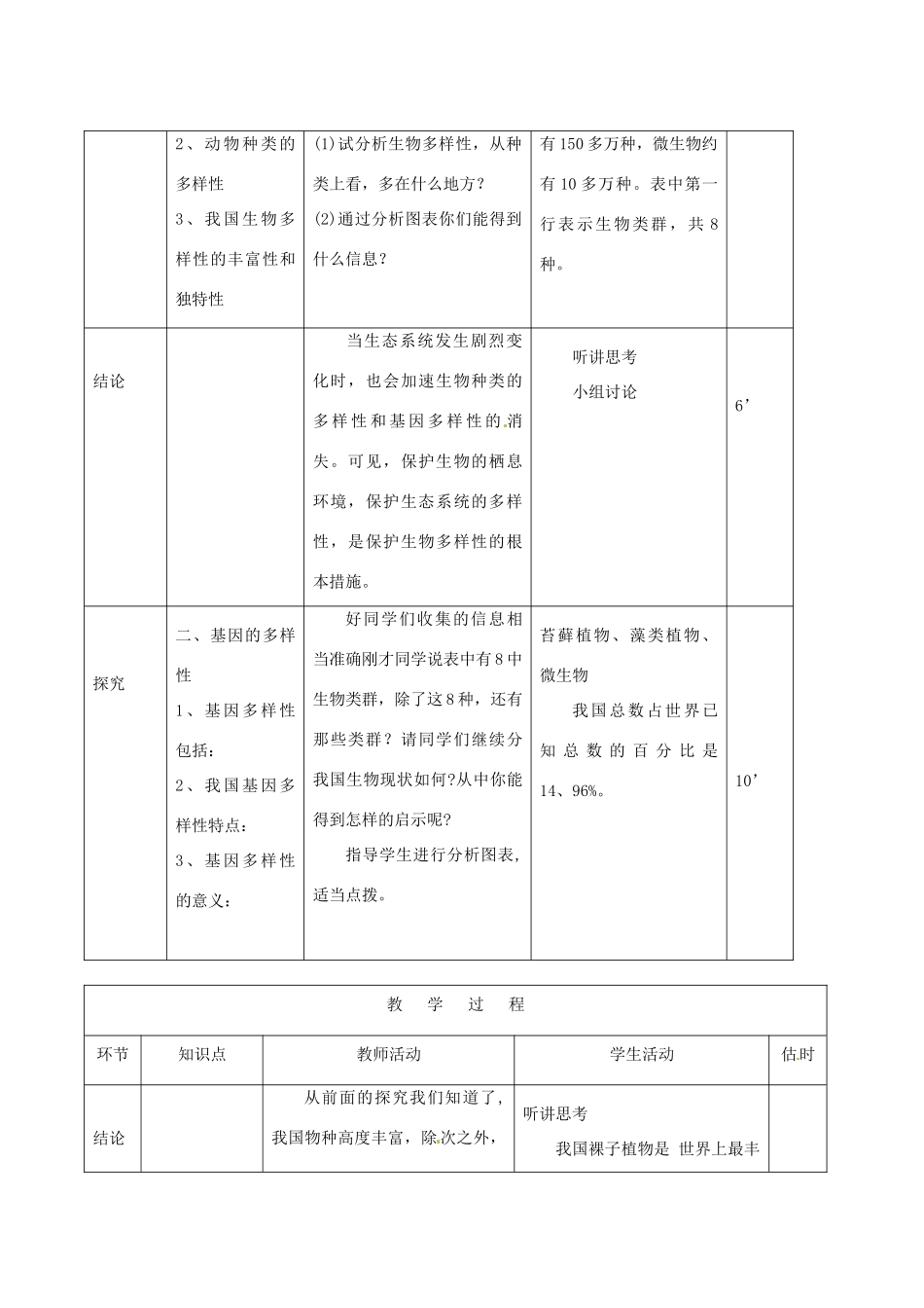 山东省临沭县第三初级中学八年级生物上册 认识生物的多样性教案 新人教版_第3页
