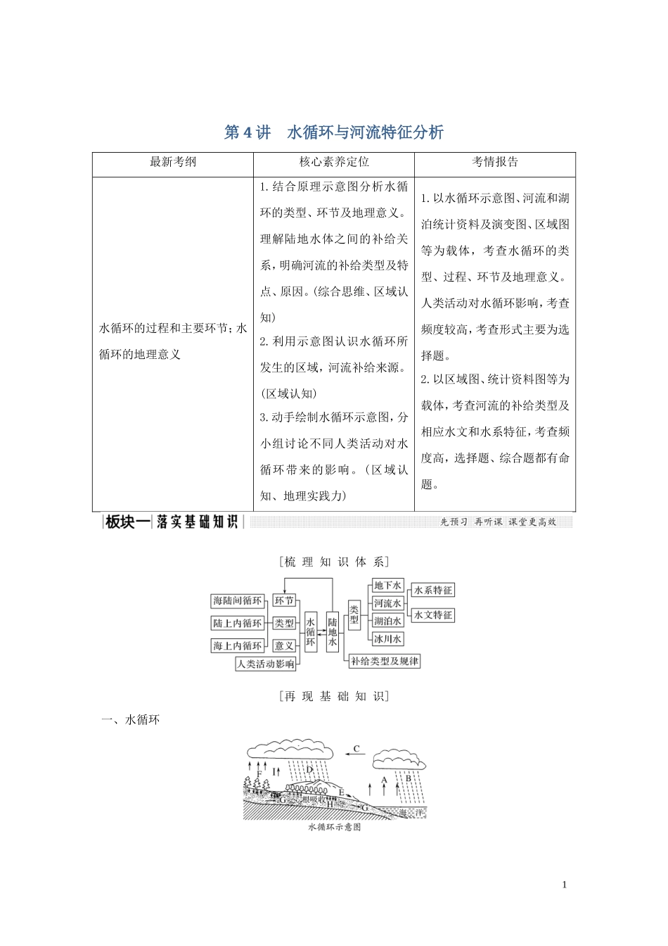 高考地理总复习 第二章 自然地理环境中的物质运动和能量交换 第4讲 水循环与河流特征分析教案（含解析）中图版-中图版高三全册地理教案_第1页