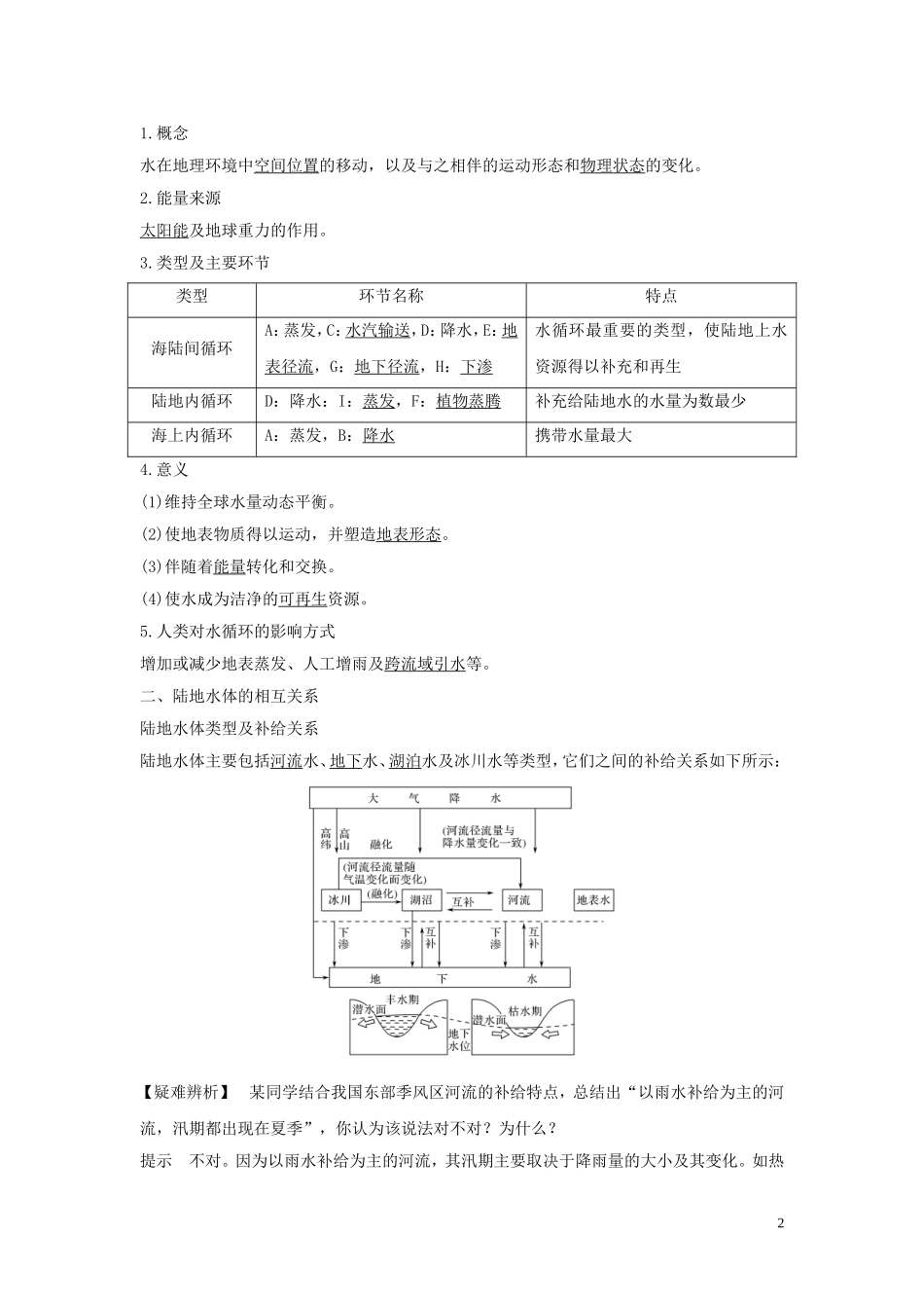 高考地理总复习 第二章 自然地理环境中的物质运动和能量交换 第4讲 水循环与河流特征分析教案（含解析）中图版-中图版高三全册地理教案_第2页