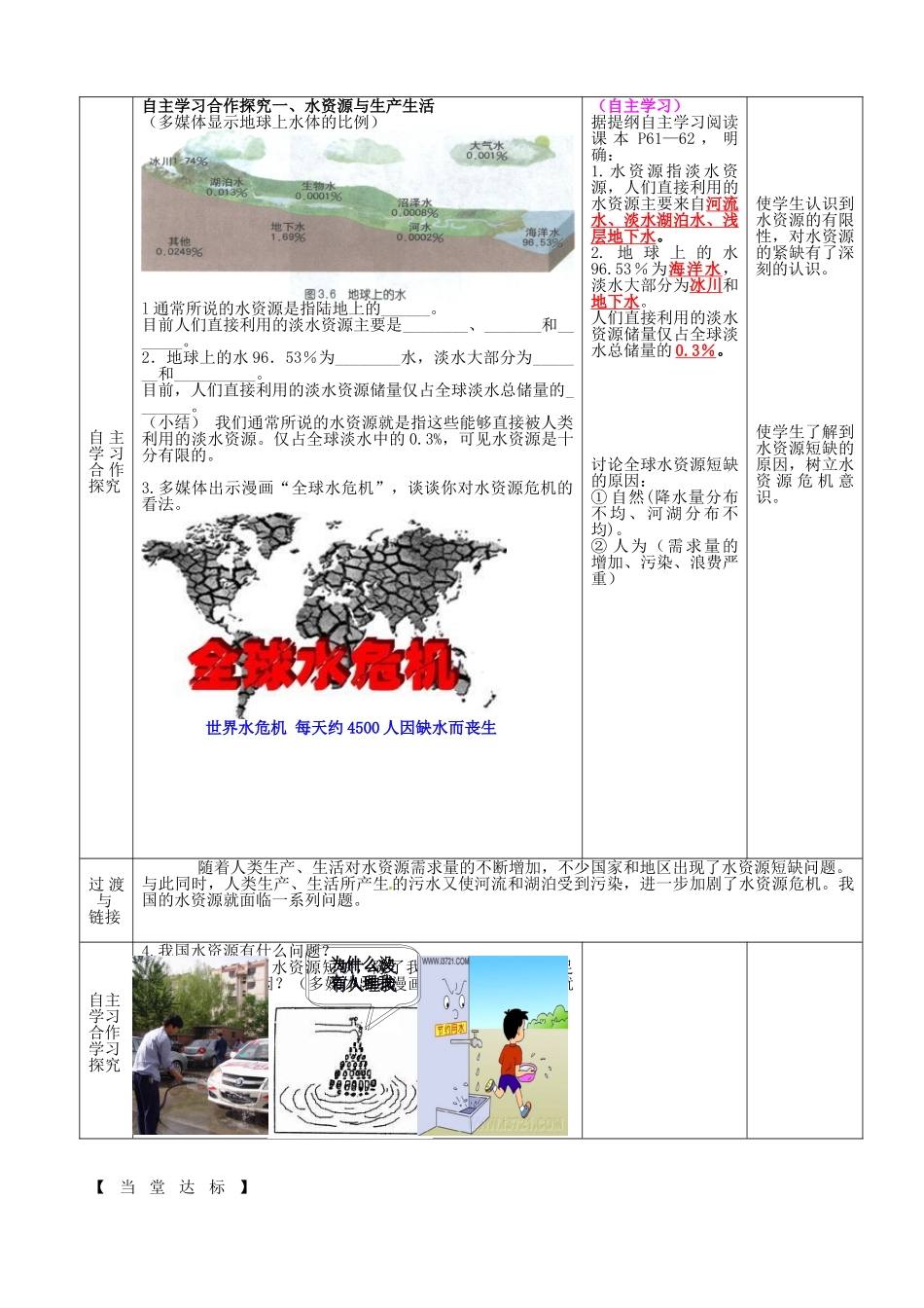 山东省枣庄第四十二中学八年级地理上册《水资源 》教案 新人教版_第3页