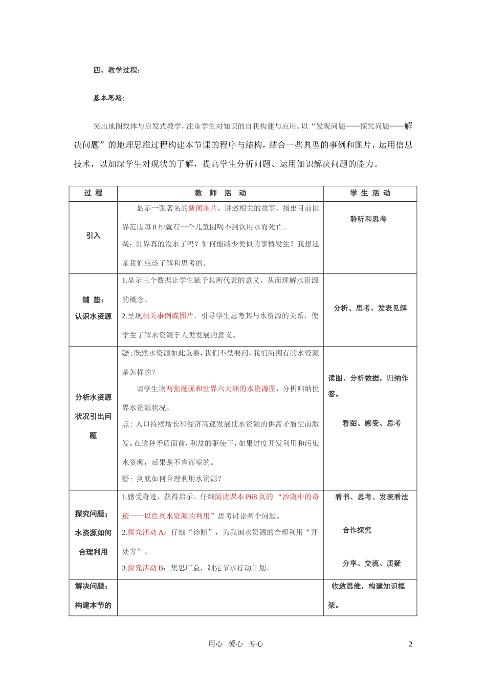 高考地理《水资源的合理利用》说课稿 新人教版必修1_第2页