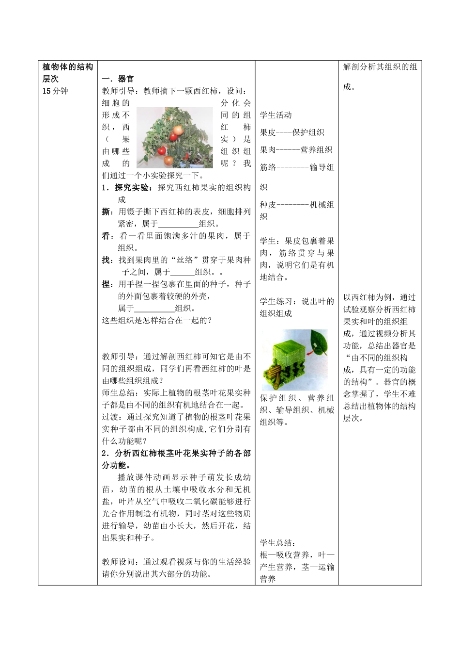 -七年级生物上册 1.2.3 多细胞生物体的结构层次优秀教案 （新版）济南版-（新版）济南版初中七年级上册生物教案_第2页