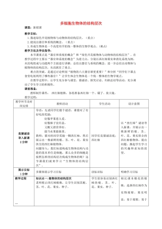 -七年级生物上册 1.2.3 多细胞生物体的结构层次优秀教案 （新版）济南版-（新版）济南版初中七年级上册生物教案