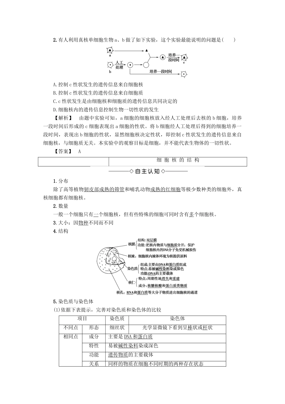 高中生物 第2单元 第2章 第2节 核酸与细胞核教案 中图版必修1-中图版高中必修1生物教案_第3页
