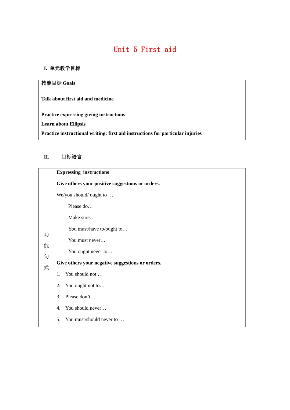 高中英语 unit 5《First Aid》教案 新人教版选修5_第1页