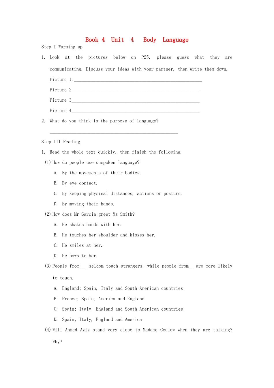 高中英语 book4 unit4 Reading Comprehension教案 新人教版必修4_第1页