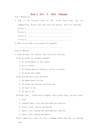 高中英语 book4 unit4 Reading Comprehension教案 新人教版必修4