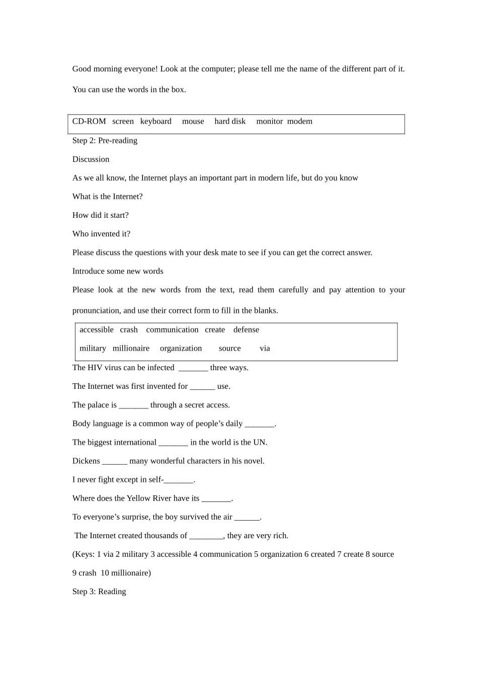 高中英语 Module 6 The Internet and telecommunications1教案 外研版必修1-外研版高一必修1英语教案_第2页