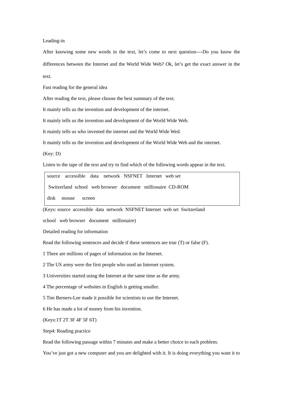 高中英语 Module 6 The Internet and telecommunications1教案 外研版必修1-外研版高一必修1英语教案_第3页