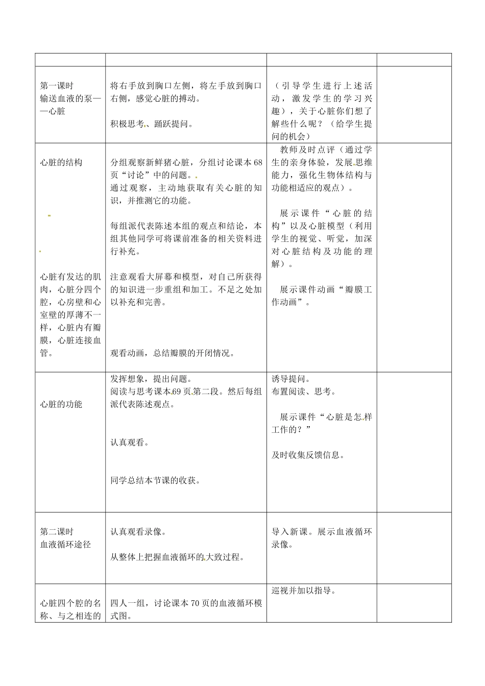 山东省临沭县第三初级中学七年级生物下册《4.4.3输送血液的泵.心脏》教案 新人教版_第2页