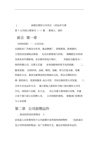 文化传媒公司成立策划书