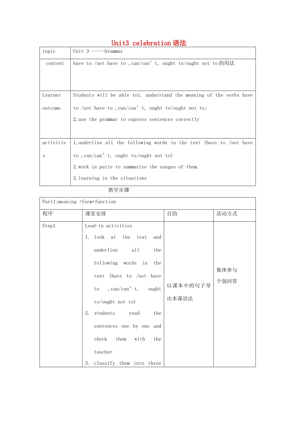 高中英语 Unit3 celebration语法教案 北师大版必修1-北师大版高一必修1英语教案_第1页