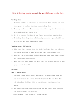 高中英语 Unit 4《helping people around the world-Welcome to the Unit》教案3 牛津译林版选修6