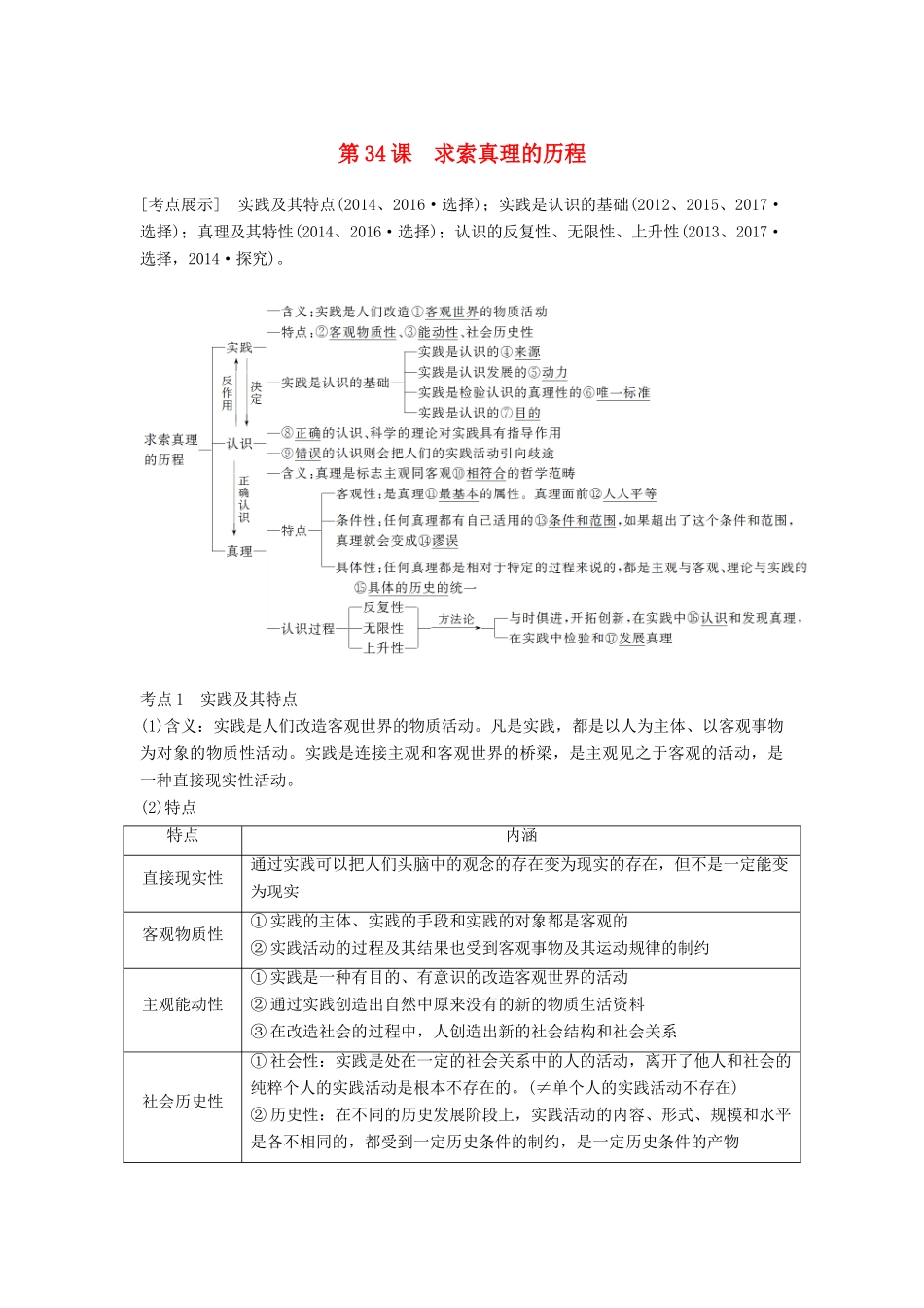 （江苏专版）高考政治一轮复习 第十三单元 探索世界与追求真理 第34课 求索真理的历程讲义 新人教版必修4-新人教版高三必修4政治教案_第1页