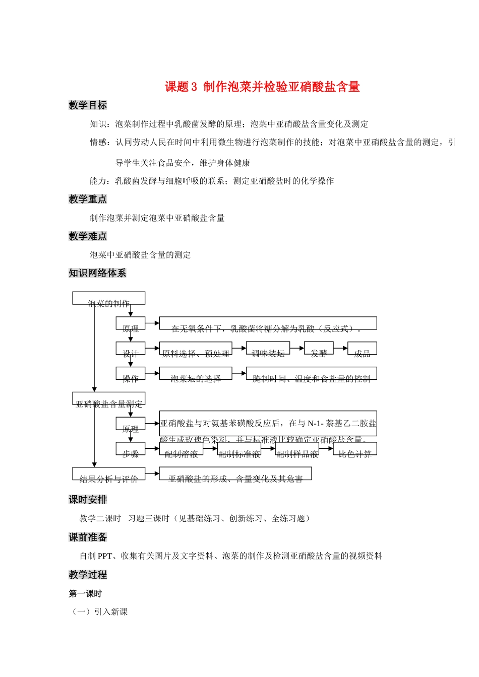 高中生物《制作泡菜并检测亚硝酸盐含量》教案6 新人教版选修1_第1页