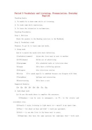 高中英语 Module 6 Films and TV Programmes Period 3 Vocabulary and Listening，Pronunciation教案 外研版必修2-外研版高一必修2英语教案