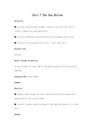 北师大版高一英语教案 Unit 7 The Sea Review-北师大版高一全册英语教案