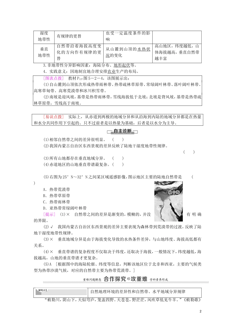 高中地理 第5章 自然地理环境的整体性和地域分异规律 第2节 自然地理环境的地域分异规律教案 中图版选择性必修第一册-中图版高中选择性必修第一册地理教案_第2页