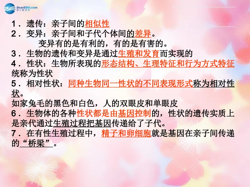 山东省泰安市新泰八年级生物下册 第二章 生物的遗传与变异复习课件 新人教版_第3页