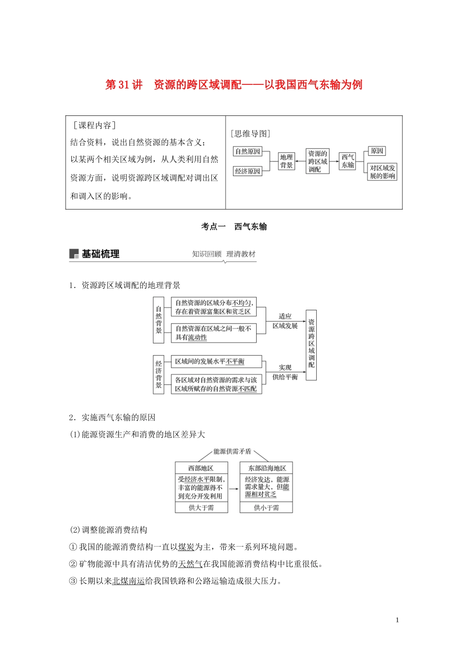 （鲁京津琼）高考地理大一轮复习 第二章 流域开发与区际联系 第31讲 资源的跨区域调配——以我国西气东输为例教案（含解析）新人教版必修3-新人教版高三必修3地理教案_第1页