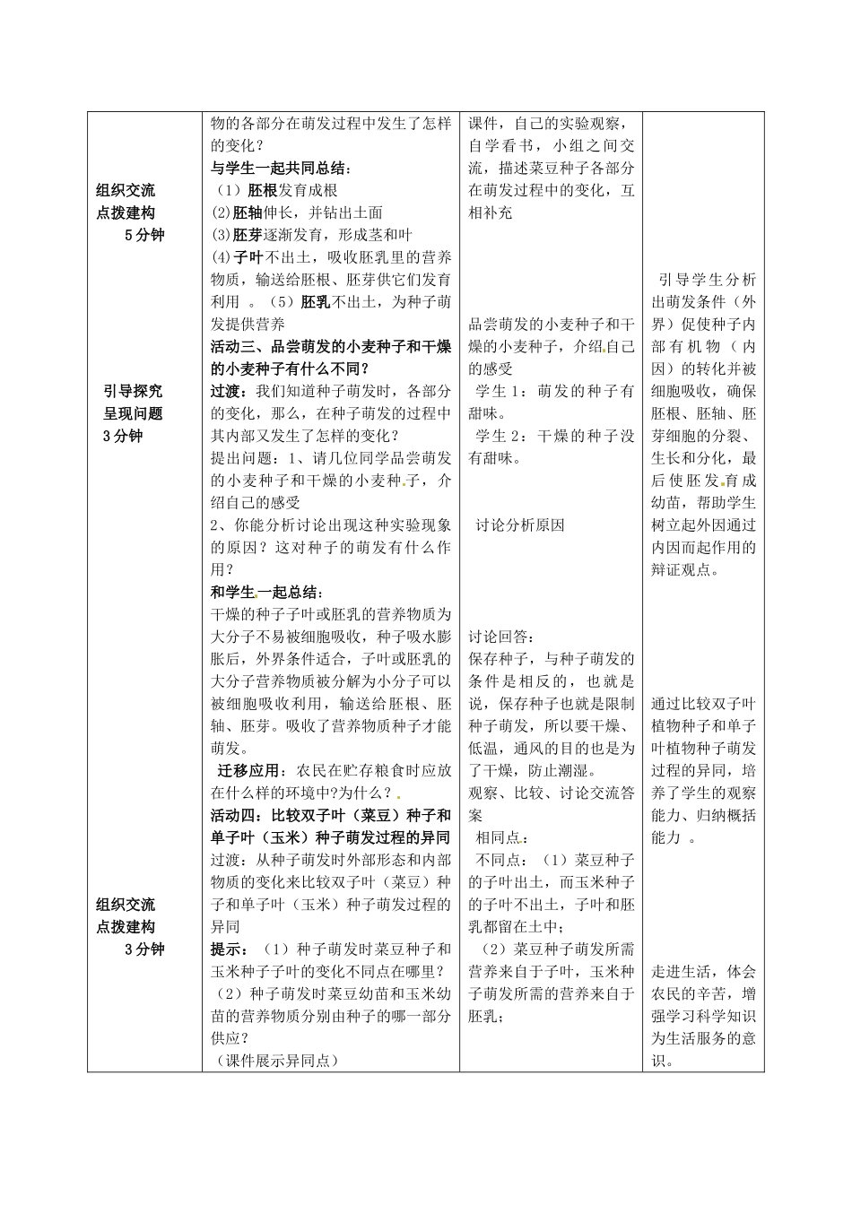 山东省枣庄市峄城区吴林街道中学八年级生物上册 4-1-4 种子的萌发（第二课时）教案 济南版_第3页