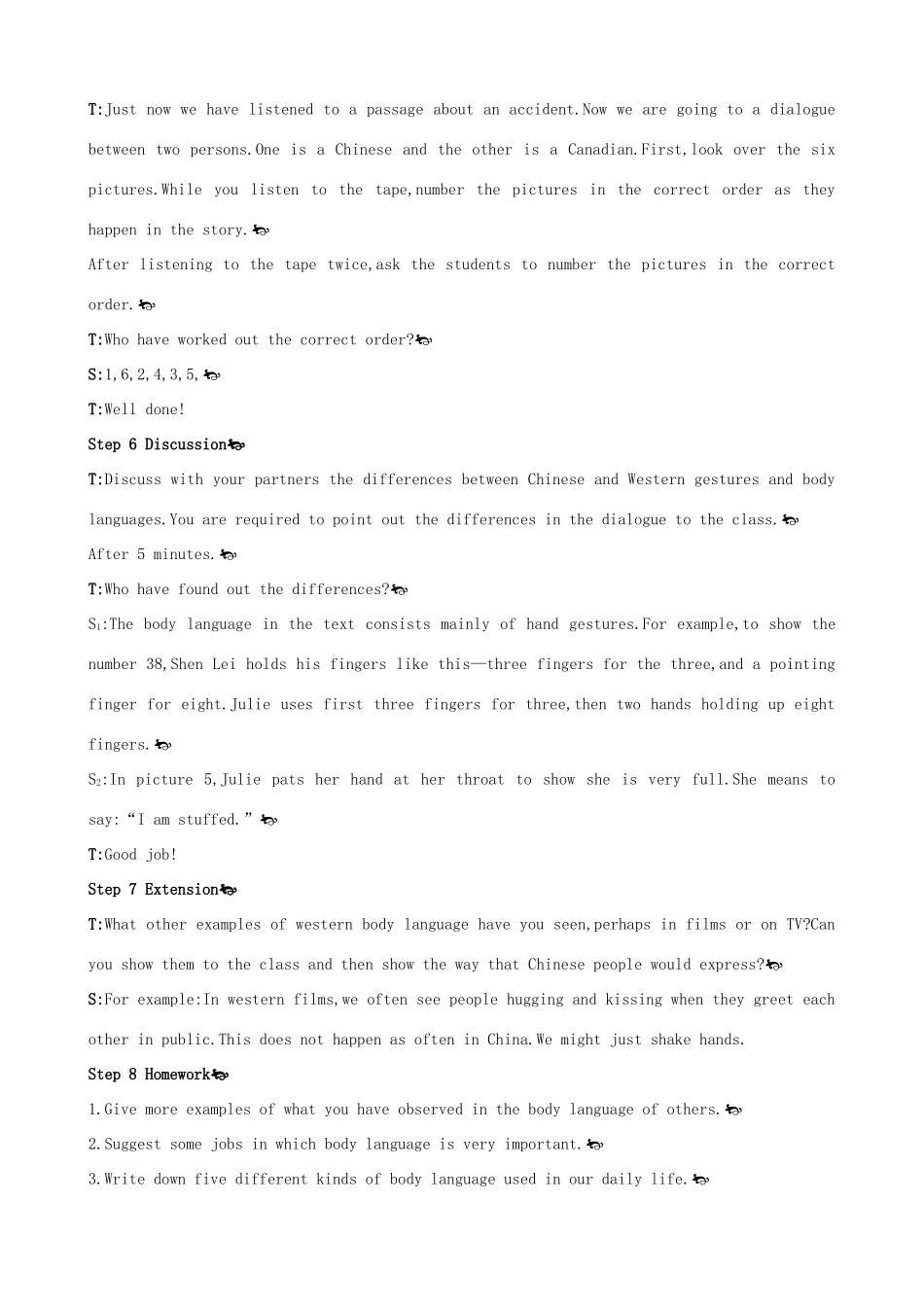 高中英语 Unit4 Body languange Period 4 Listeningg优秀教案 新人教版必修4_第3页